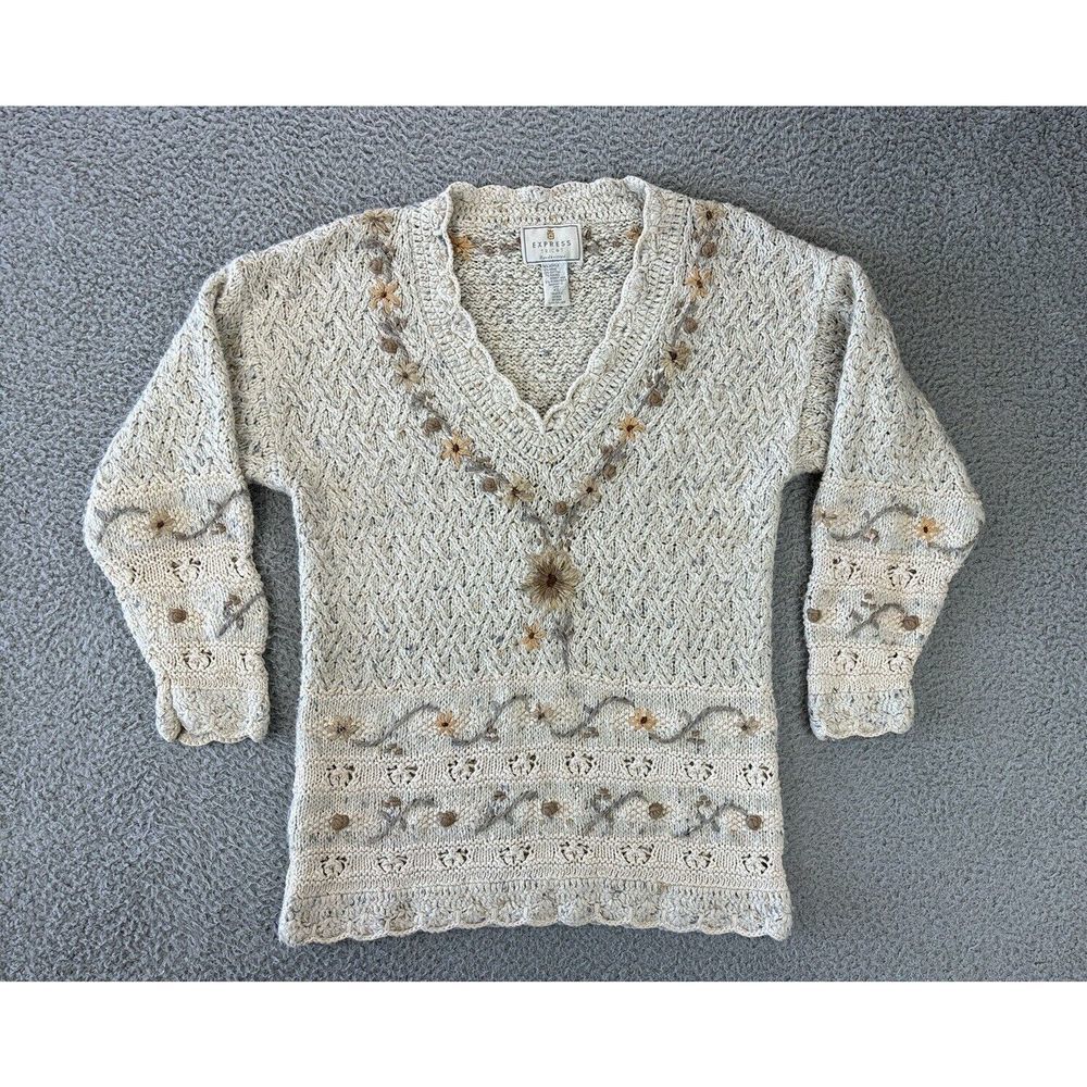 Vintage Express Tricot Hand Knitted Sweater‎ Womens XS Angora Oversized Floral
